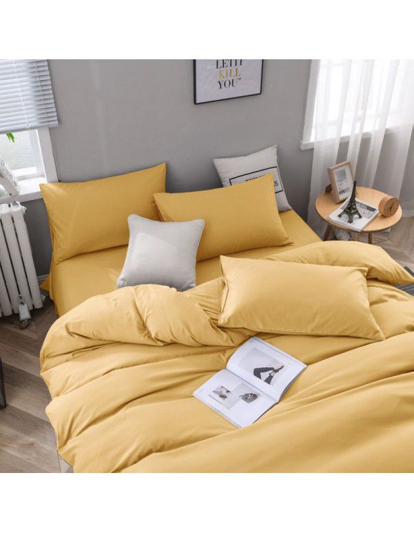 Manufacturer direct selling autumn and winter New Nordic bedding four piece set purple home textile quilt cover solid color student three piece set 