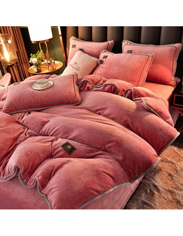 Winter thickened milk velvet bed four piece set warm double-sided velvet Flannel Sheet quilt cover four piece set wholesale 
