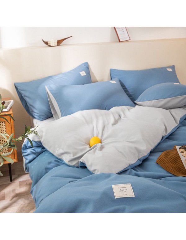 The manufacturer directly sells solid color double combed pure cotton four piece cover, skin friendly soft bed sheet, quilt cover and three piece bedding 