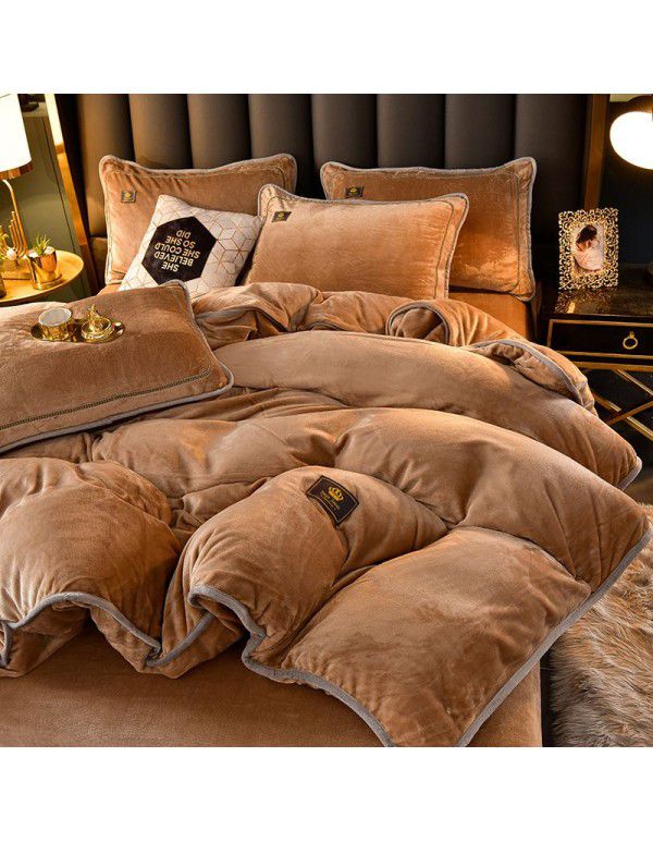 Winter thickened milk velvet bed four piece set warm double-sided velvet Flannel Sheet quilt cover four piece set wholesale 