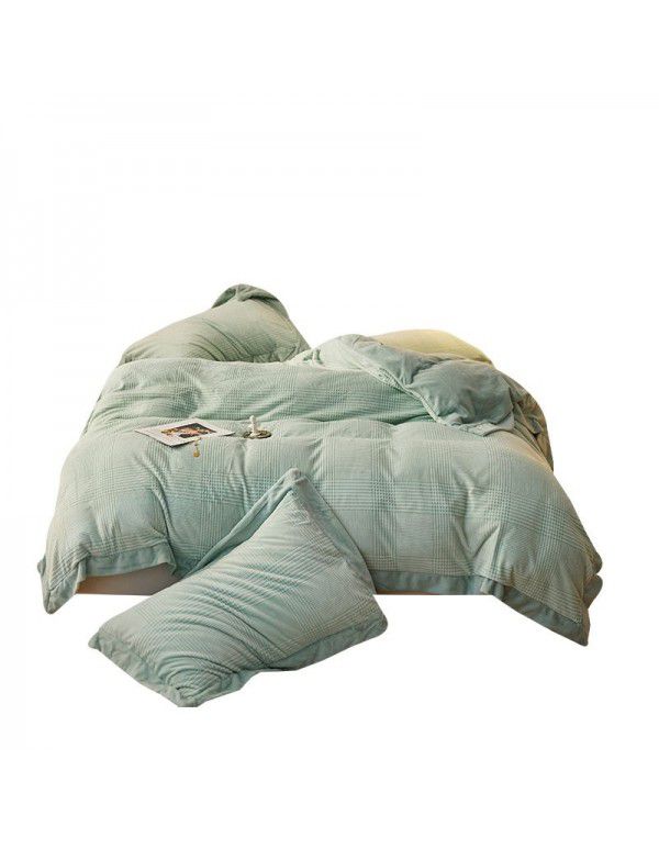 Winter thickened coral fleece milk fleece four piece set double faced Plush quilt cover sheet flannel bedding package mail 