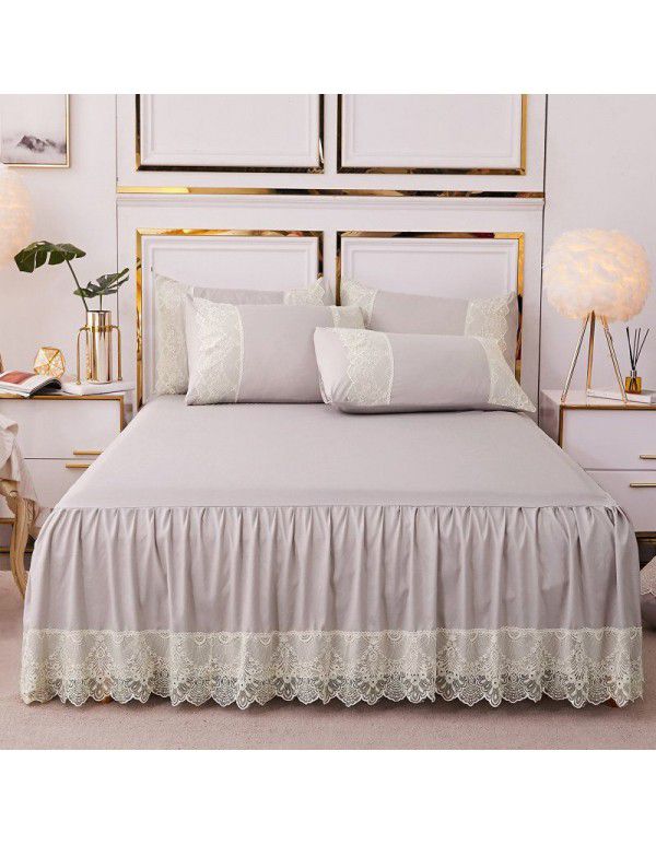 Wholesale 1.5m solid color simple washed cotton bed skirt single bedspread bedding lace bedspread bed cover