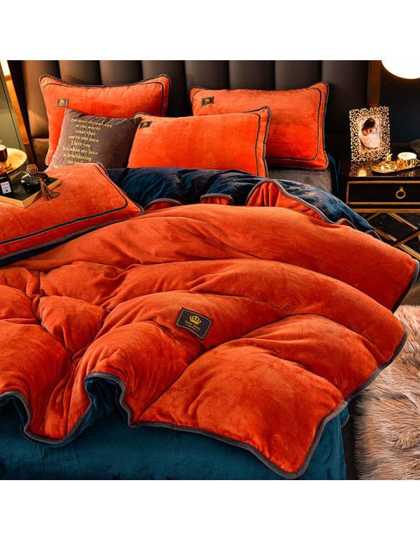 Winter thickened milk velvet bed four piece set warm double-sided velvet Flannel Sheet quilt cover four piece set wholesale 