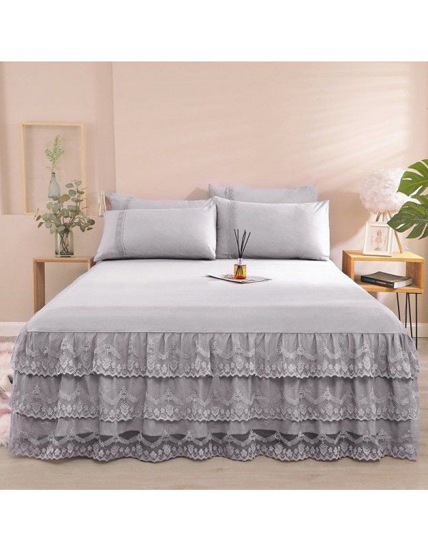 Wholesale 1.5m solid color simple washed cotton bed skirt single bedspread bedding lace bedspread bed cover