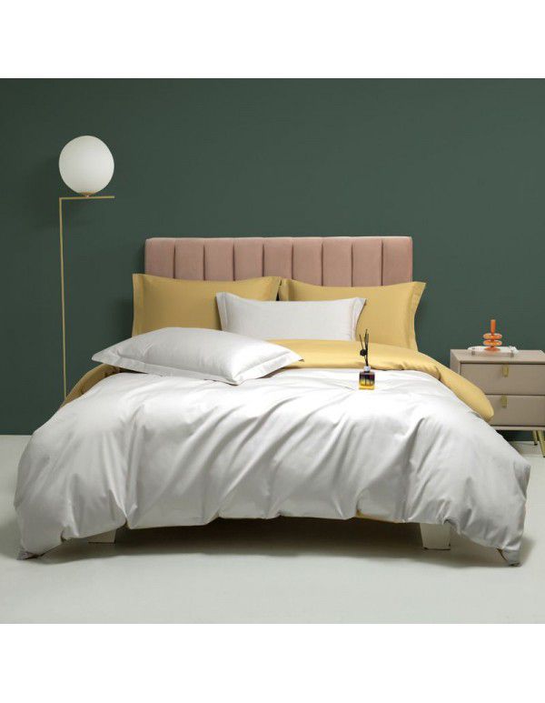 Class A European Luxury Spring and Autumn 100 Thread Count Xinjiang Long staple Cotton Satin 4-Piece Set 100 Flat Sheet and Quilt Cover 4
