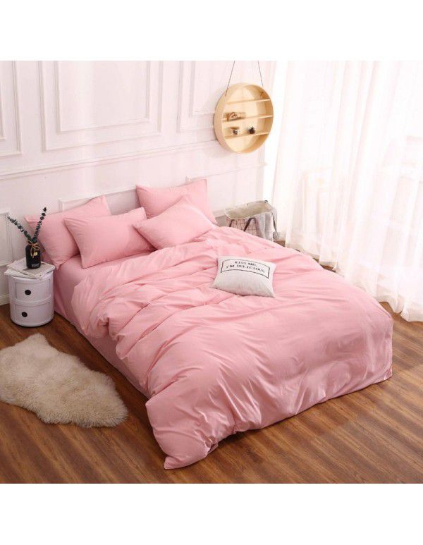 Manufacturer direct selling autumn and winter New Nordic bedding four piece set purple home textile quilt cover solid color student three piece set 