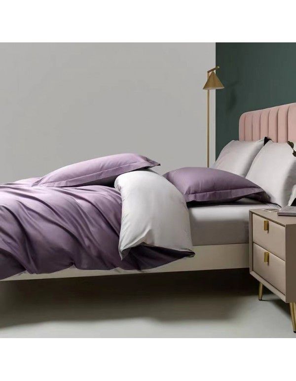 Class A European Luxury Spring and Autumn 100 Thread Count Xinjiang Long staple Cotton Satin 4-Piece Set 100 Flat Sheet and Quilt Cover 4