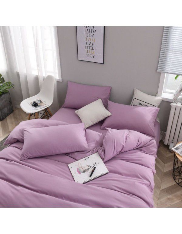 Manufacturer direct selling autumn and winter New Nordic bedding four piece set purple home textile quilt cover solid color student three piece set 