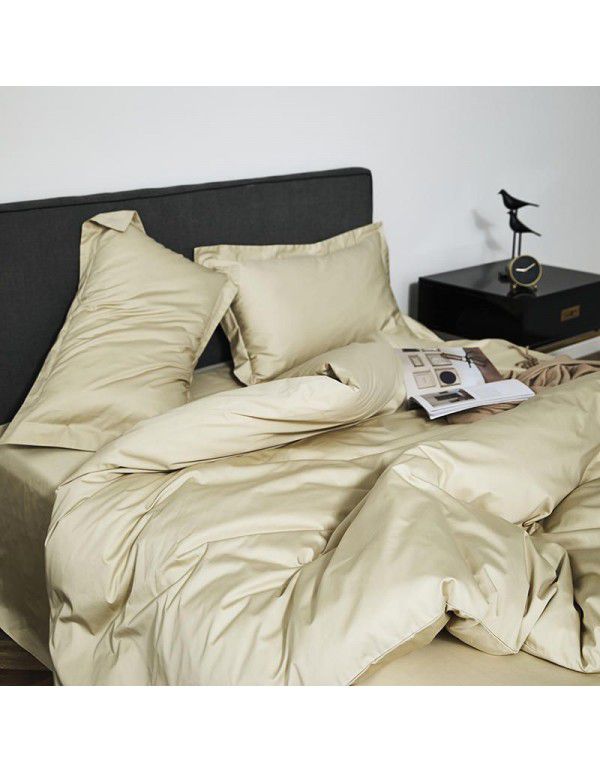 Simple 100 thread count horse cotton solid color four piece set pure cotton all cotton Hotel quilt cover light luxury naked sleeping Satin 1.8 bedding 
