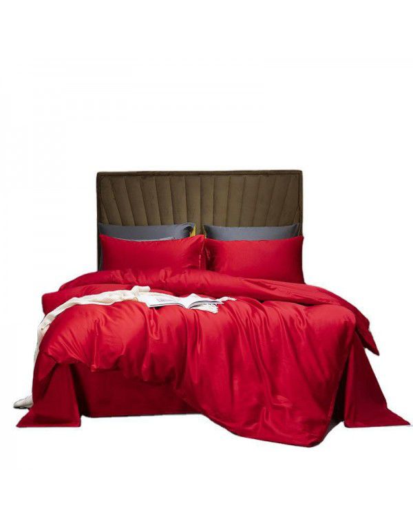 Large red cotton 60 thread count long staple cotton four piece set naked sleeping pure cotton sheet quilt cover fitted sheet 100 bedding three 4 
