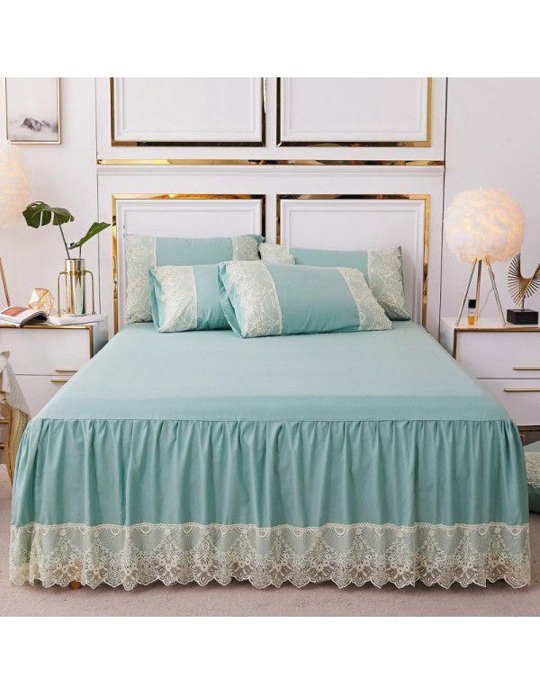 Wholesale 1.5m solid color simple washed cotton bed skirt single bedspread bedding lace bedspread bed cover