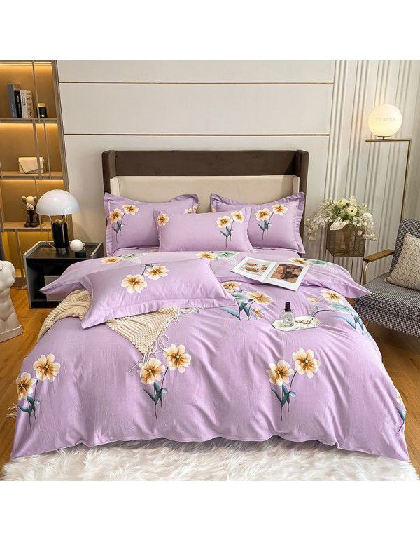 Cotton four piece set high quality ground wool cotton four piece set bedding sheet quilt cover 1.8 double bed four piece set 