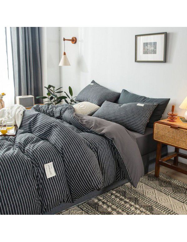 The manufacturer directly sells solid color double combed pure cotton four piece cover, skin friendly soft bed sheet, quilt cover and three piece bedding 