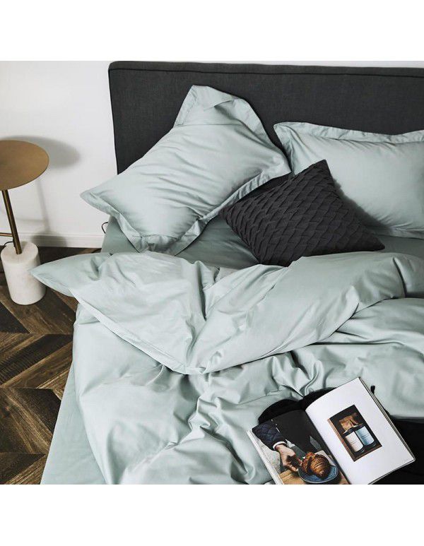 Simple 100 thread count horse cotton solid color four piece set pure cotton all cotton Hotel quilt cover light luxury naked sleeping Satin 1.8 bedding 