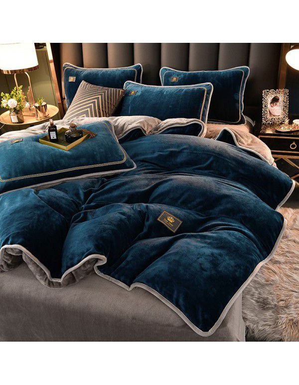 Winter thickened milk velvet bed four piece set warm double-sided velvet Flannel Sheet quilt cover four piece set wholesale 