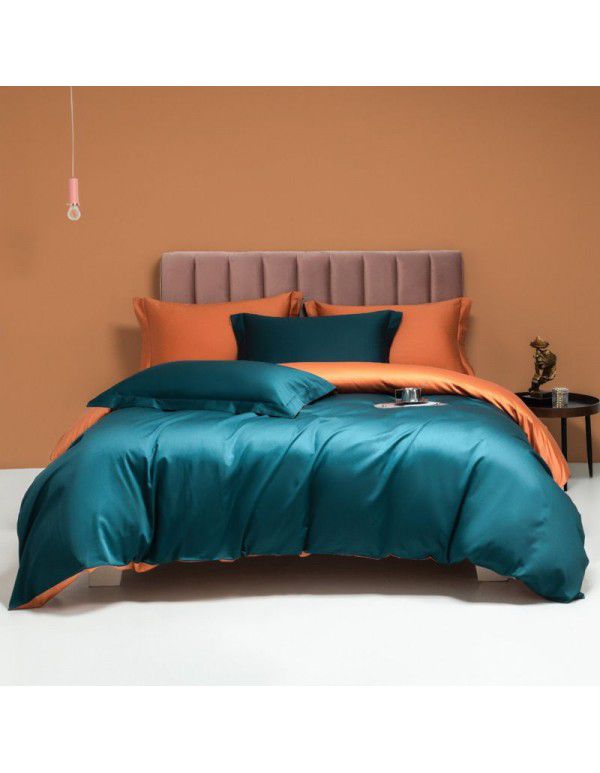 Class A European Luxury Spring and Autumn 100 Thread Count Xinjiang Long staple Cotton Satin 4-Piece Set 100 Flat Sheet and Quilt Cover 4
