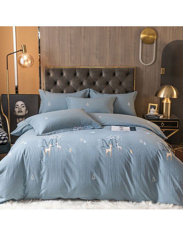 Cotton four piece set high quality ground wool cotton four piece set bedding sheet quilt cover 1.8 double bed four piece set 