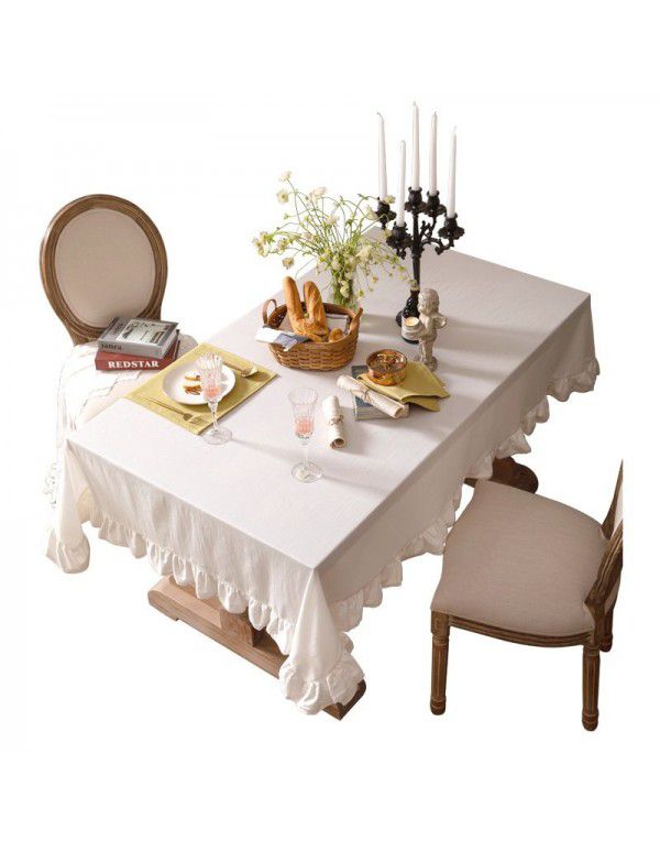 French retro white tablecloth American ins small fresh rectangular table cloth art household living room tea table cloth 