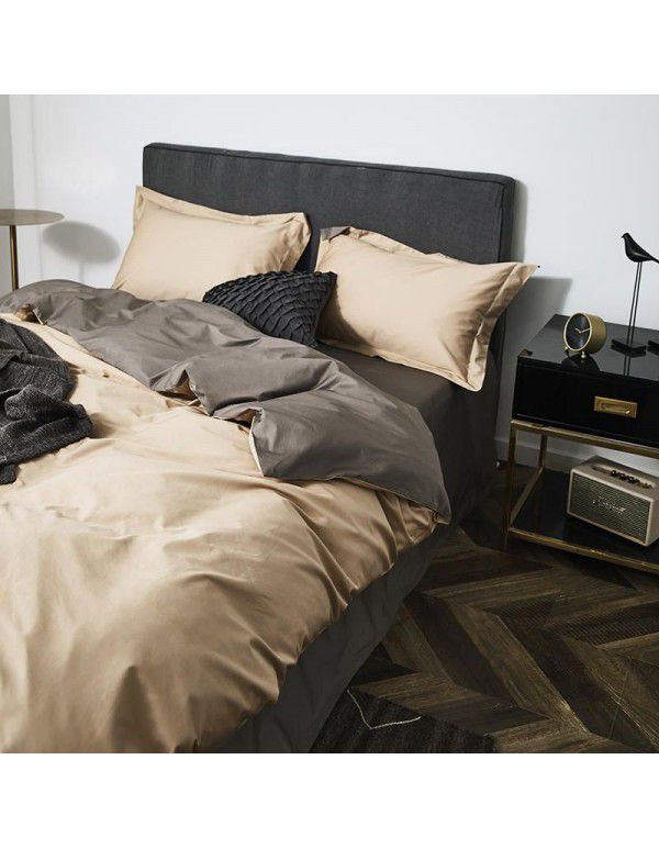 Simple 100 thread count horse cotton solid color four piece set pure cotton all cotton Hotel quilt cover light luxury naked sleeping Satin 1.8 bedding 