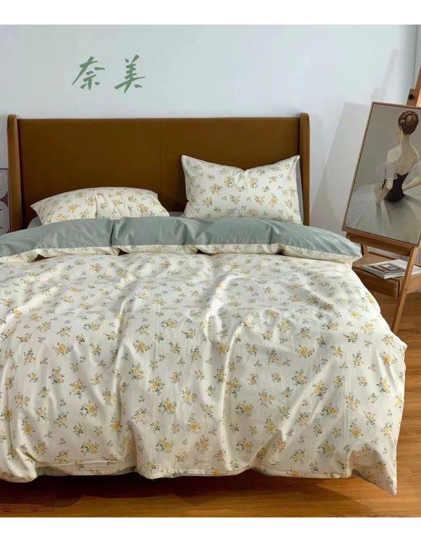 All season cotton fitted sheet Multi specification 4-piece set Reactive printing pastoral set 3-piece bedding