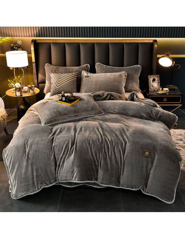 Winter thickened milk velvet bed four piece set warm double-sided velvet Flannel Sheet quilt cover four piece set wholesale 