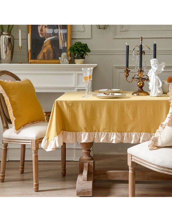 French retro white tablecloth American ins small fresh rectangular table cloth art household living room tea table cloth 