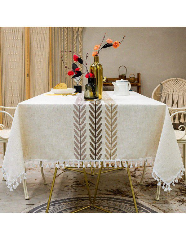 cross-border Nordic tassel dinner table cloth embroidery leaf party American decorative dust-proof table cloth cover