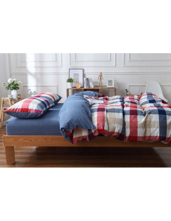 Four piece set of all cotton, pure cotton, Japanese washed cotton bedding, autumn net red quilt cover bed, single dormitory, three piece set 