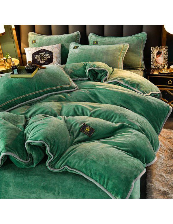 Winter thickened milk velvet bed four piece set warm double-sided velvet Flannel Sheet quilt cover four piece set wholesale 