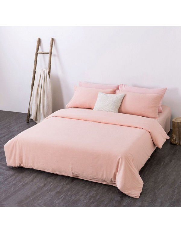 All cotton non printing washed cotton four piece set good quality pure cotton quilt cover sheet fitted sheet Home Stay Hotel Japanese bedding 