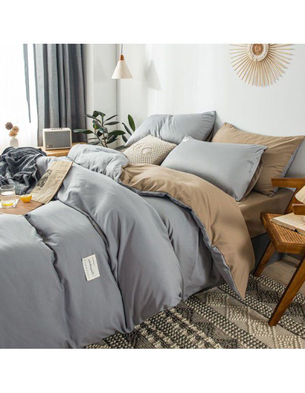 The manufacturer directly sells solid color double combed pure cotton four piece cover, skin friendly soft bed sheet, quilt cover and three piece bedding 
