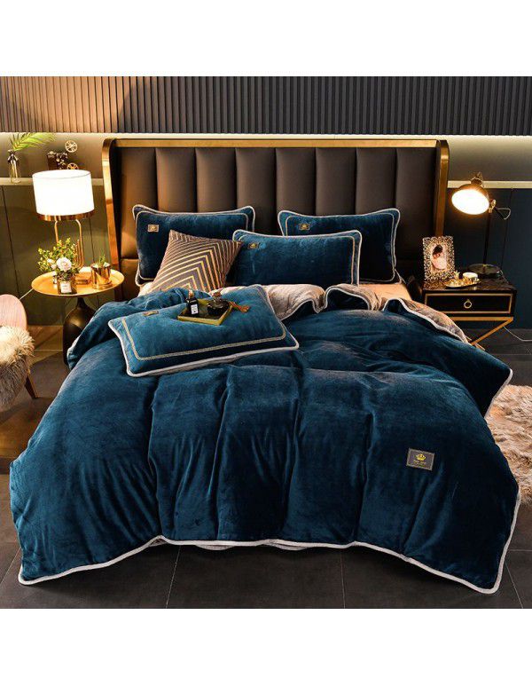Winter thickened milk velvet bed four piece set warm double-sided velvet Flannel Sheet quilt cover four piece set wholesale 