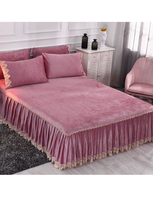 new crystal velvet bed skirt bedspread single piece coral velvet non slip bed group bedspread light luxury bedspread in winter 