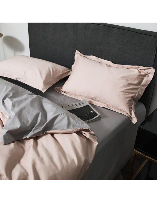 Simple 100 thread count horse cotton solid color four piece set pure cotton all cotton Hotel quilt cover light luxury naked sleeping Satin 1.8 bedding 