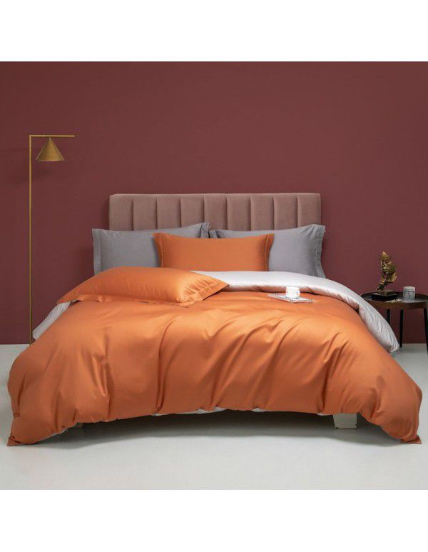 Class A European Luxury Spring and Autumn 100 Thread Count Xinjiang Long staple Cotton Satin 4-Piece Set 100 Flat Sheet and Quilt Cover 4