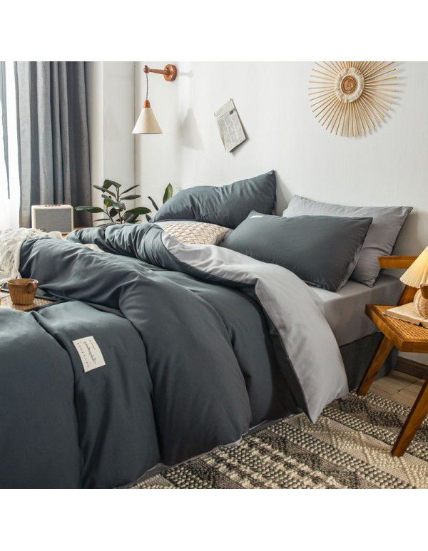 The manufacturer directly sells solid color double combed pure cotton four piece cover, skin friendly soft bed sheet, quilt cover and three piece bedding 