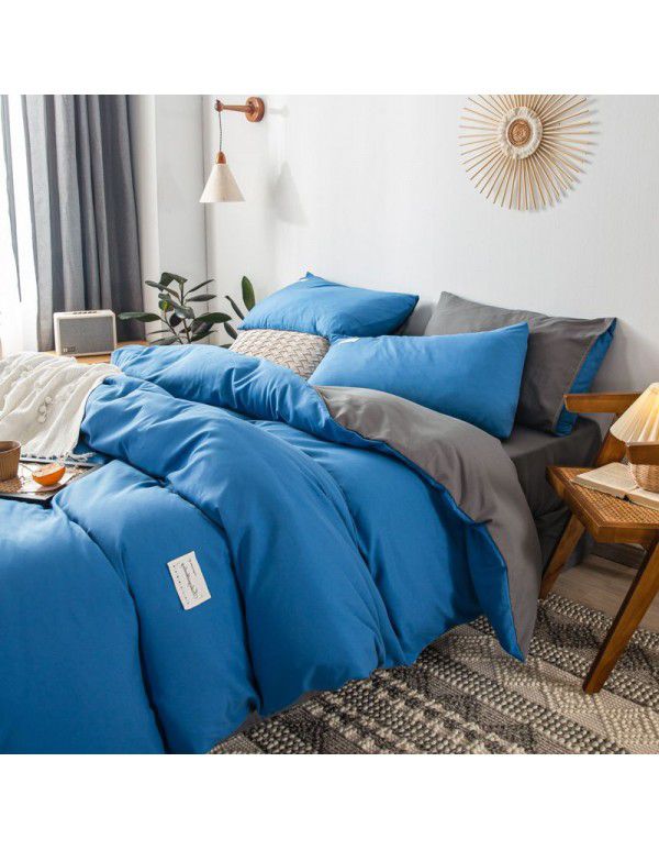 The manufacturer directly sells solid color double combed pure cotton four piece cover, skin friendly soft bed sheet, quilt cover and three piece bedding 
