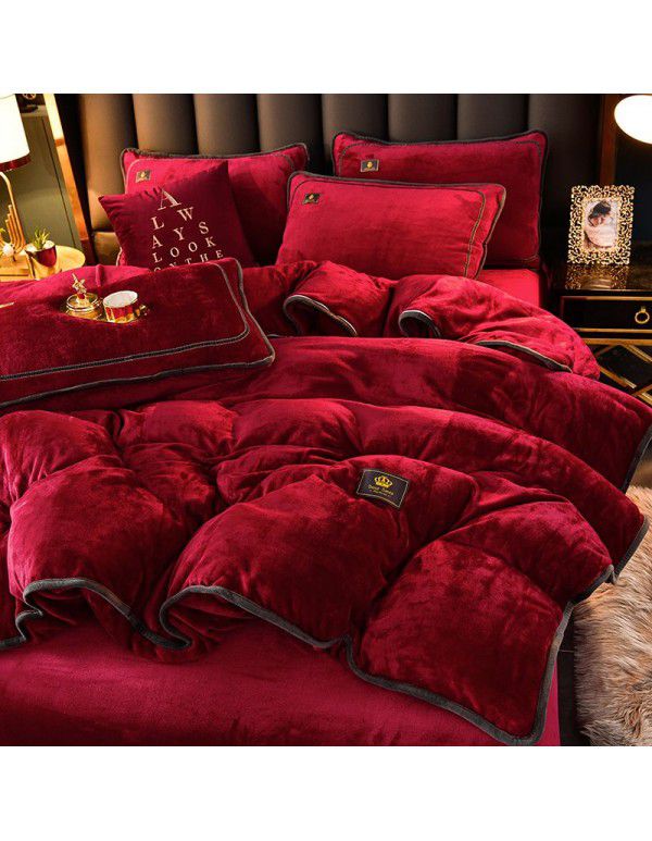 Winter thickened milk velvet bed four piece set warm double-sided velvet Flannel Sheet quilt cover four piece set wholesale 