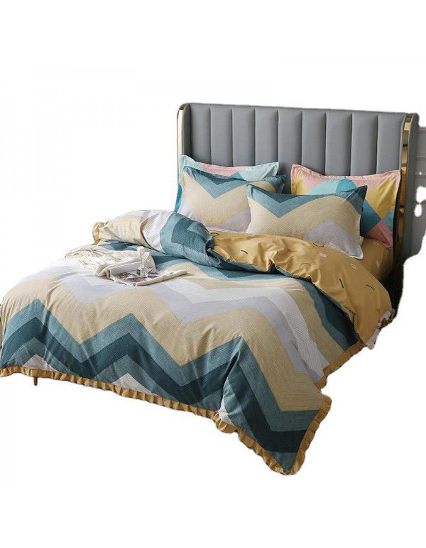 Supply bedding home textile autumn and winter thickened frosted emerald cotton four piece quilt cover three piece fitted sheet set 