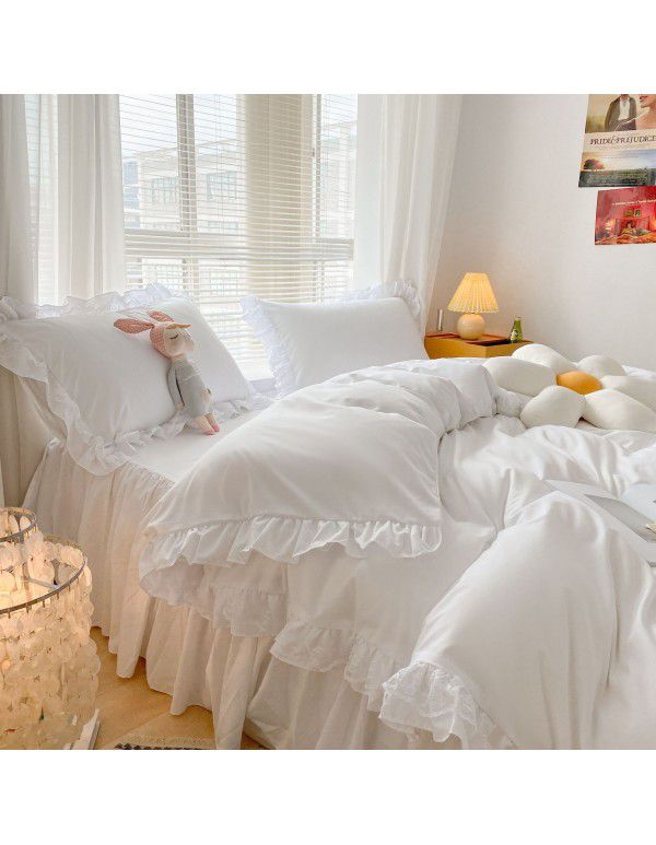 Japanese size 2022 new ins style Korean small fresh delicate handmade lace ruffle bed skirt four piece set