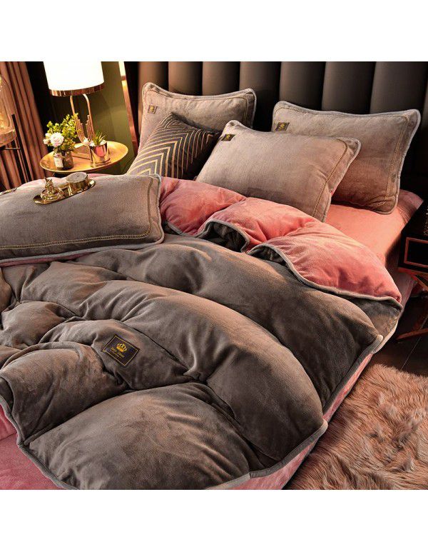 Winter thickened milk velvet bed four piece set warm double-sided velvet Flannel Sheet quilt cover four piece set wholesale 