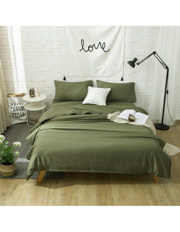 Manufacturer direct selling autumn and winter New Nordic bedding four piece set purple home textile quilt cover solid color student three piece set 