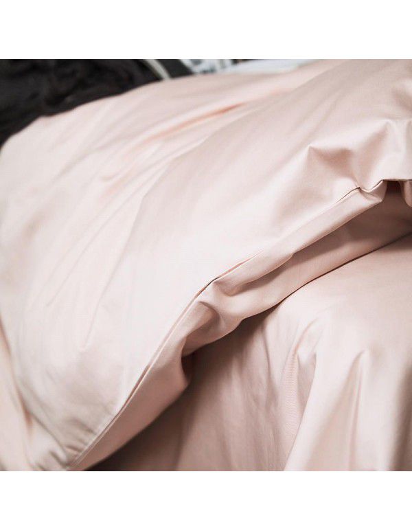 Simple 100 thread count horse cotton solid color four piece set pure cotton all cotton Hotel quilt cover light luxury naked sleeping Satin 1.8 bedding 
