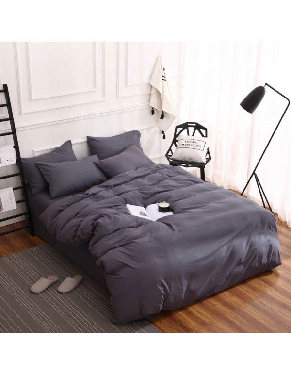 Manufacturer direct selling autumn and winter New Nordic bedding four piece set purple home textile quilt cover solid color student three piece set 