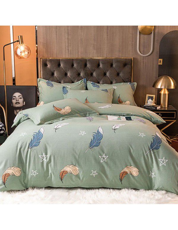 Cotton four piece set high quality ground wool cotton four piece set bedding sheet quilt cover 1.8 double bed four piece set 