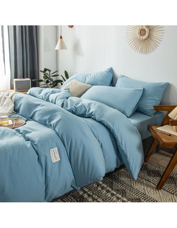 The manufacturer directly sells solid color double combed pure cotton four piece cover, skin friendly soft bed sheet, quilt cover and three piece bedding 