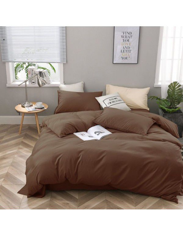 Manufacturer direct selling autumn and winter New Nordic bedding four piece set purple home textile quilt cover solid color student three piece set 