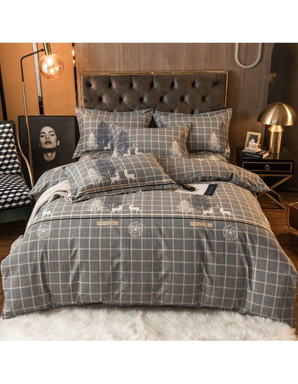 Cotton four piece set high quality ground wool cotton four piece set bedding sheet quilt cover 1.8 double bed four piece set 