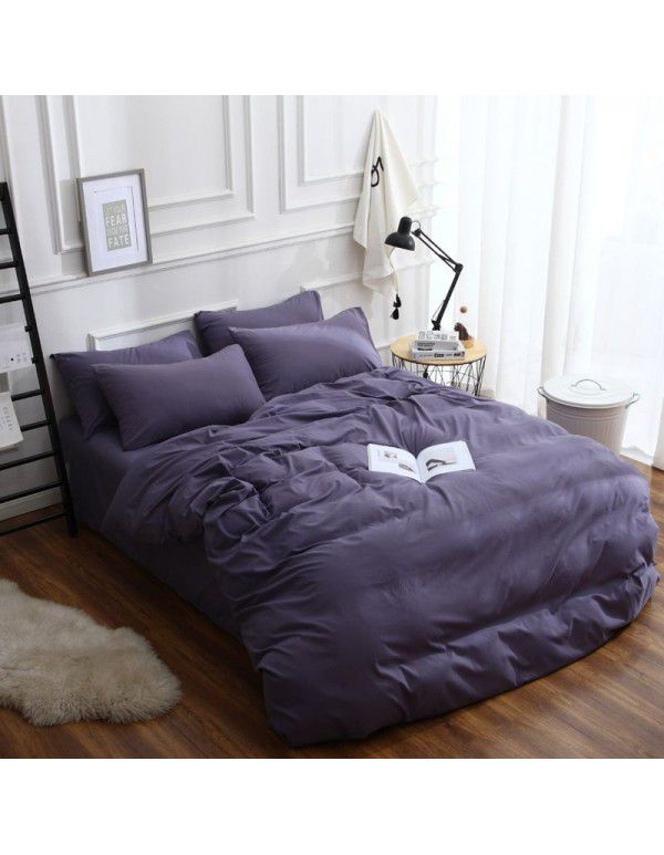 Manufacturer direct selling autumn and winter New Nordic bedding four piece set purple home textile quilt cover solid color student three piece set 