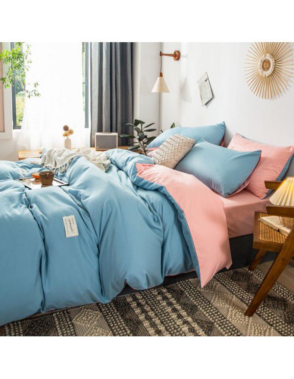 The manufacturer directly sells solid color double combed pure cotton four piece cover, skin friendly soft bed sheet, quilt cover and three piece bedding 